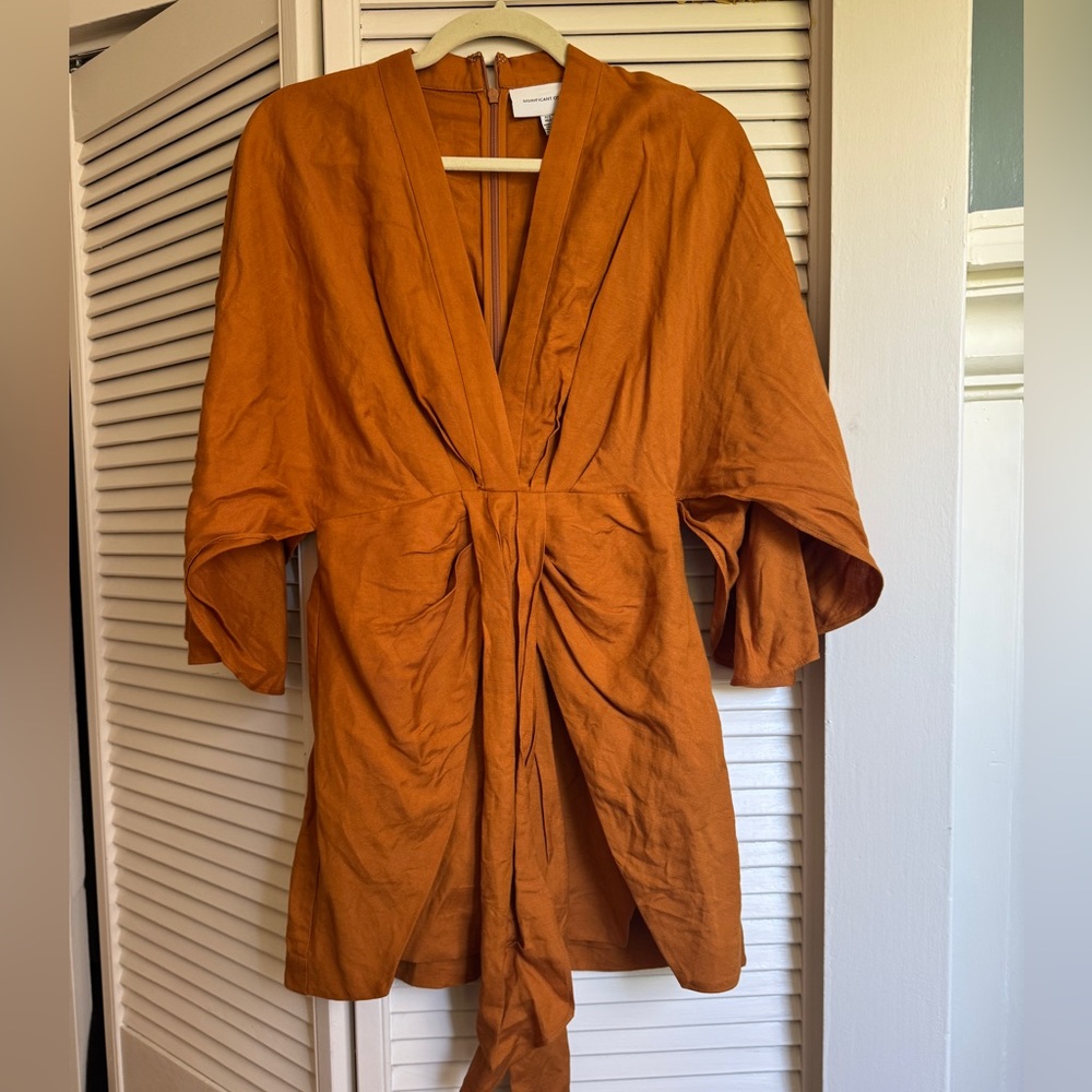 Significant Other 'Lola' Orange Linen-Blend Mini Wrap Dress Size 2